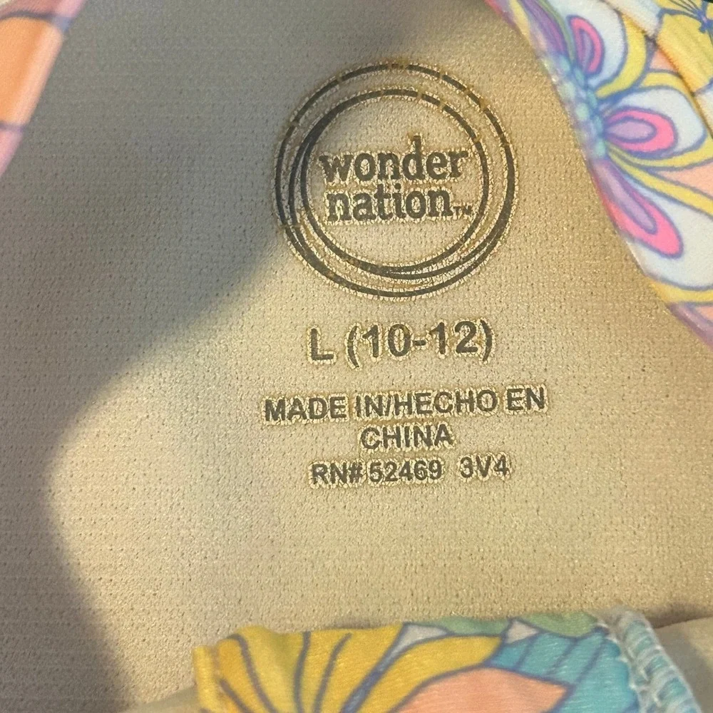 Wonder Nation Girls Retro Floral Long Sleeve Rash Guard Swimsuit L 10-12 1611